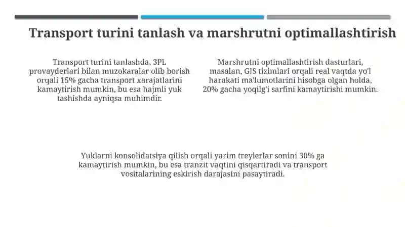 Logistikada transport xarajatlarini optimallashtirish 4