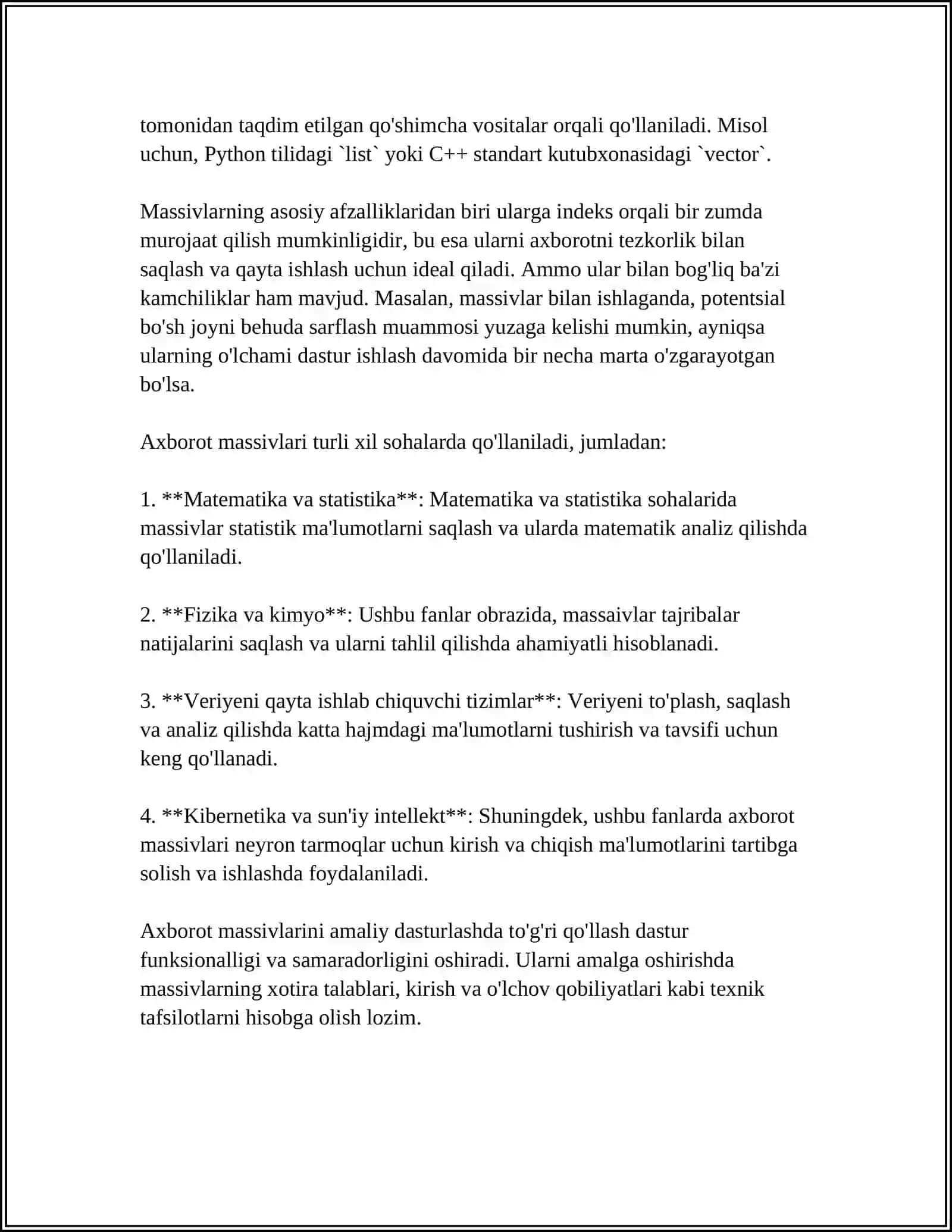 AXBOROT MASSIVLARI VA DINAMIK MASSIVLAR 4
