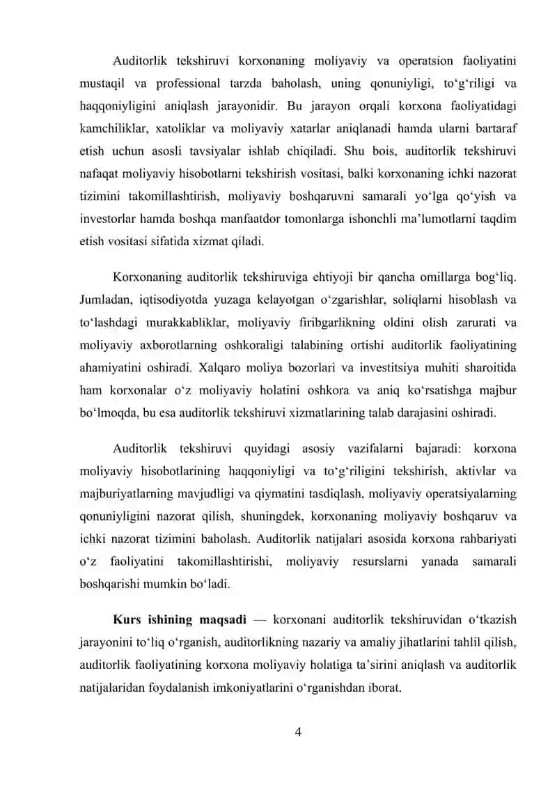Korxonani auditorlik tekshiruvidan o’tkazish 4