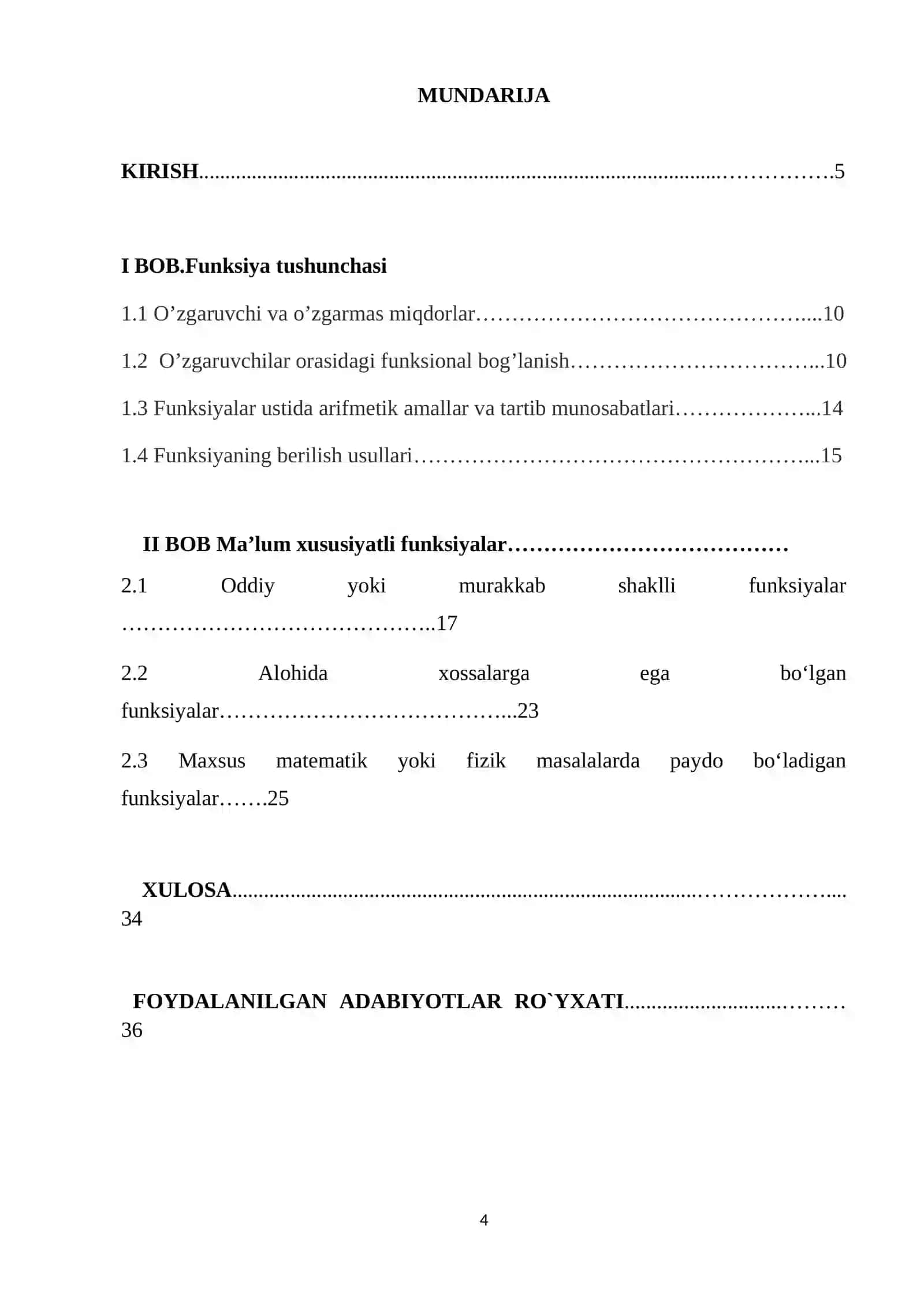 MA’LUM XUSUSIYATLI FUNKSIYALAR 4
