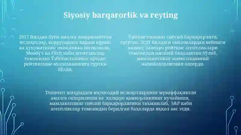 O'zbekistonning xalqaro maydonda moliyaviy reytinglari 4
