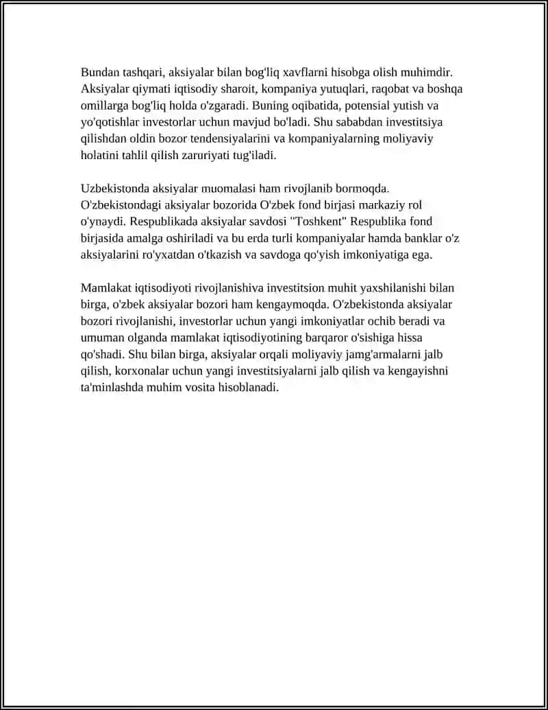 AKSIYA, UNING TURLARI, DIVIDENDLAR 4