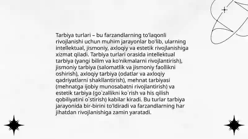 Tarbiya teoreasi va tarbiya turlari. Estetik tarbiya. 4