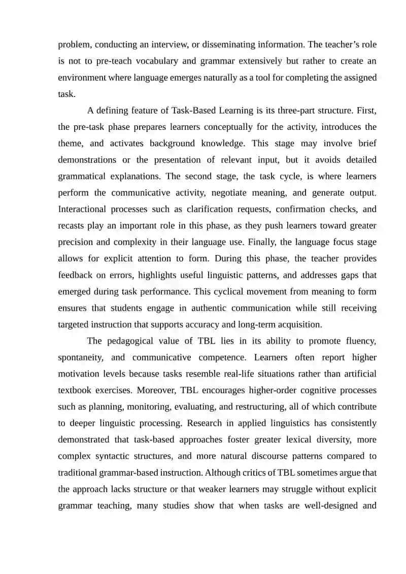 THE LANGUAGE LEARNING TASK AN EXTENDED ANALYSIS OF TBL, CTB, AND PBL IN MODERN LANGUAGE PEDAGOGY 4