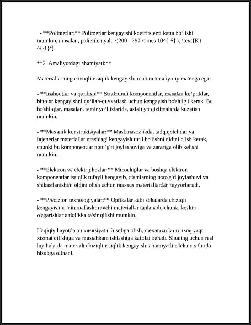 Materiallarning Issiqlik Kengayishi 4