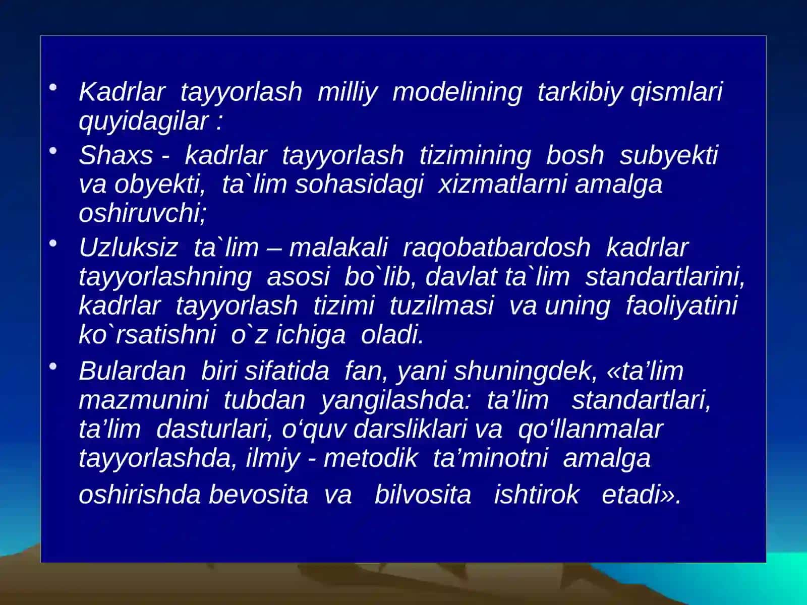 КADRLAR TAYYORLASHNING MILLIY MODELI 4