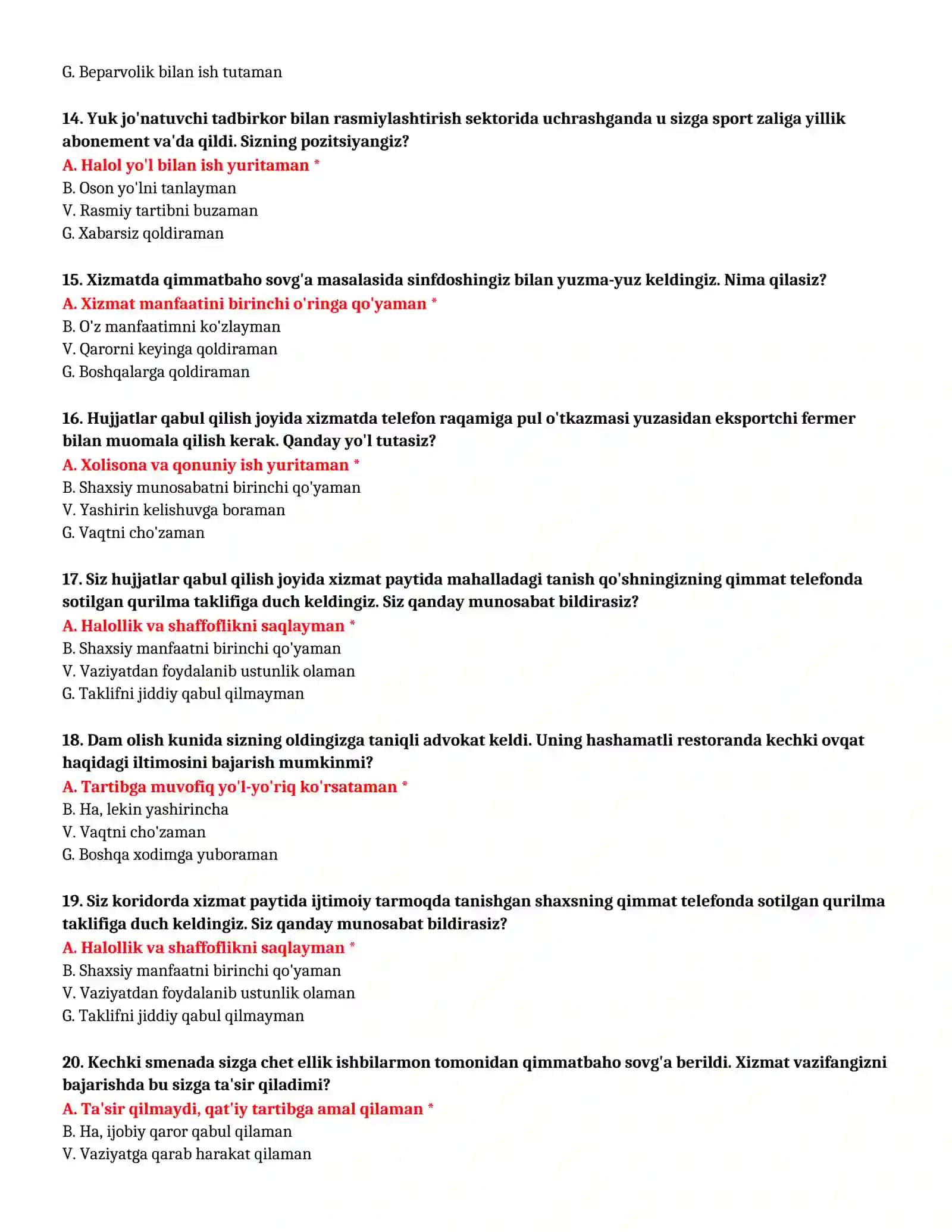 Bojxona test savollari va javoblari 4