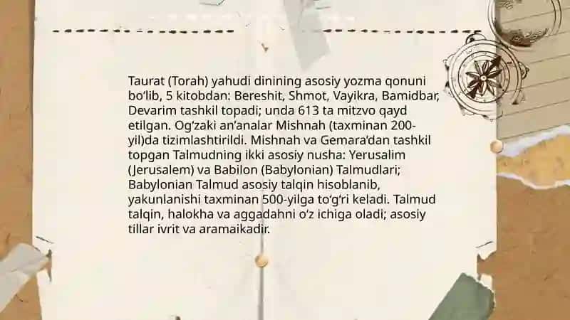 Yahudiylik ta'limoti an'ana va marosimlaru 4