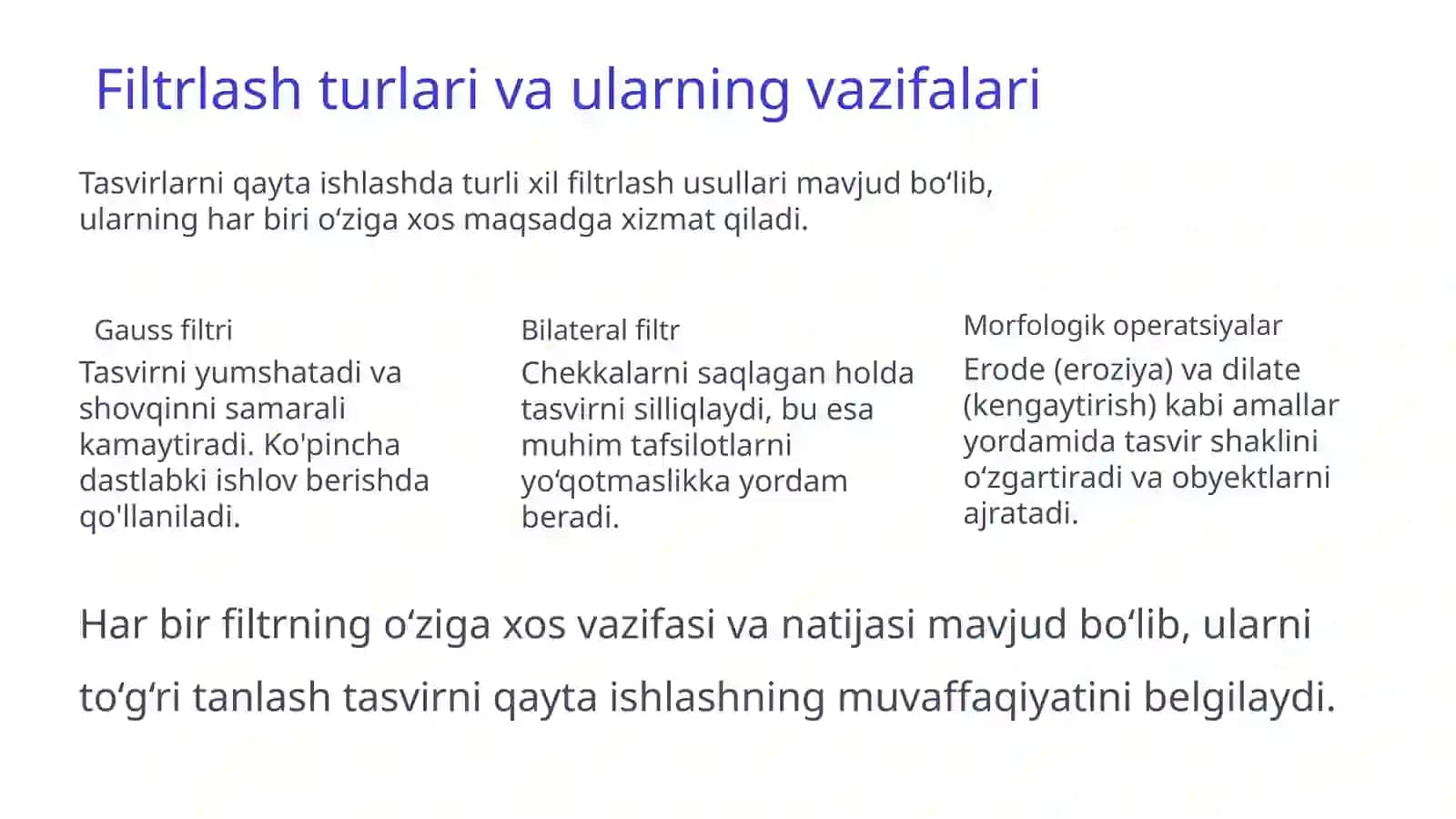 Tasvirlarni filtrlash va yetishmayotgan pikselni tiklash 4
