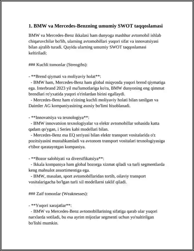 BMW VA MERCEDES BENZ KOMPANIYALARI SWOT TAHLILI 4