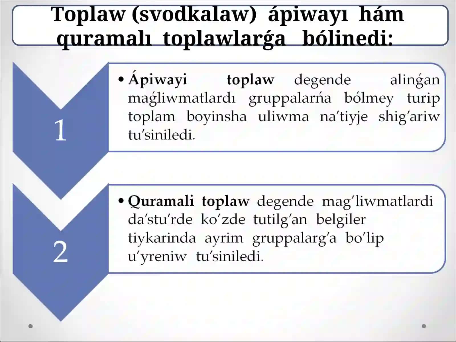 Statistikalıq toplaw hám gruppalaw 4
