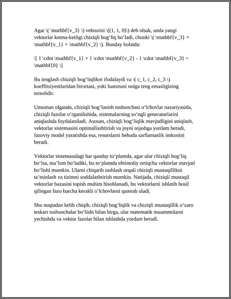 VEKTORLAR SISTEMASINING CHIZIQLI BOGʻLANISHI 4