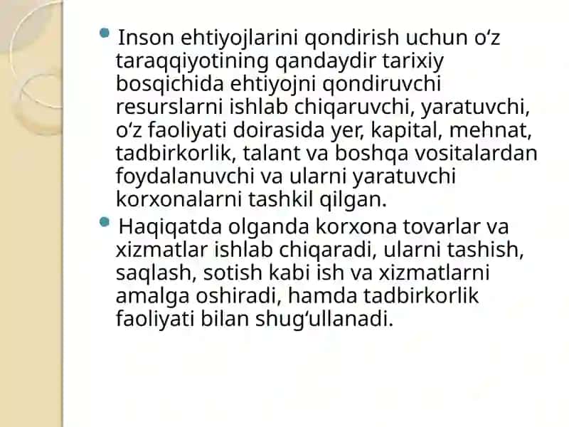 Korxona mustaqil xo’jalik yurituvchi subyekti 4