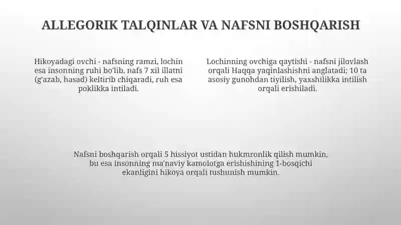 J.Rumiyning “Ovchi va lochin” rivoyati 4