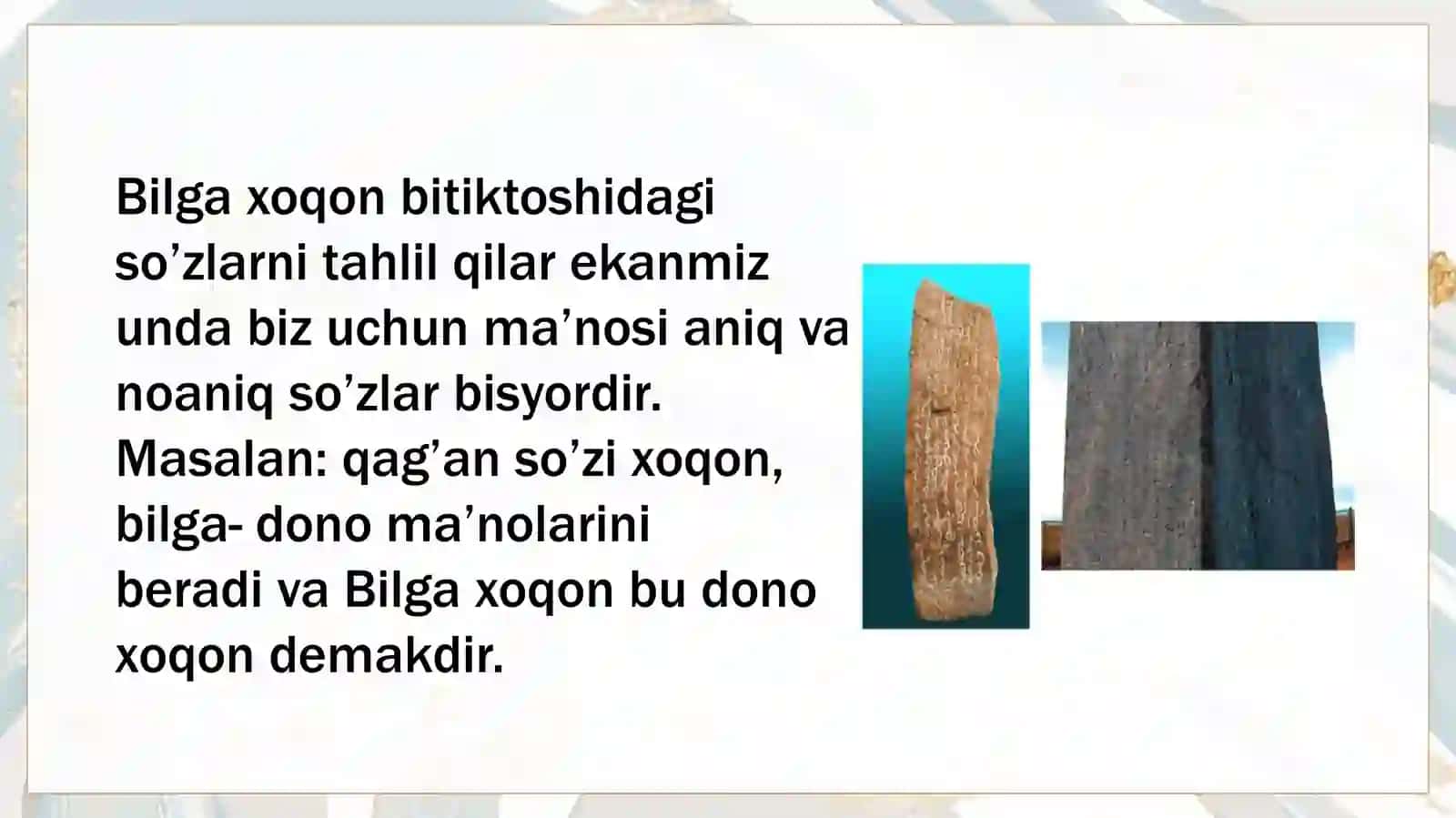 Bilga xoqon bitiktoshi matnidagi sof turkiy soʻzlarni aniqlash 4