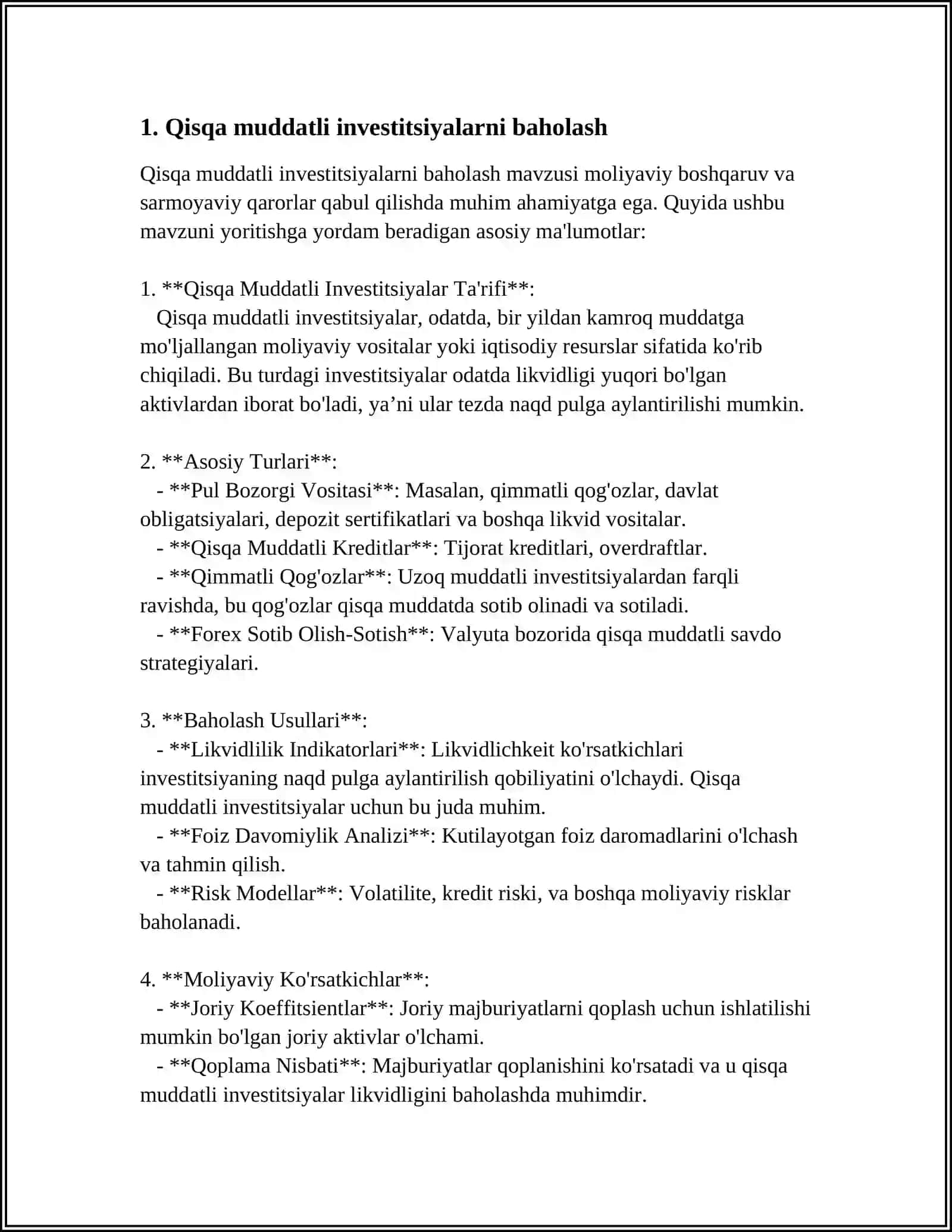 Qisqa muddatli investitsiyalar va qarz berish bilan bog'liq xisob kitoblar 4