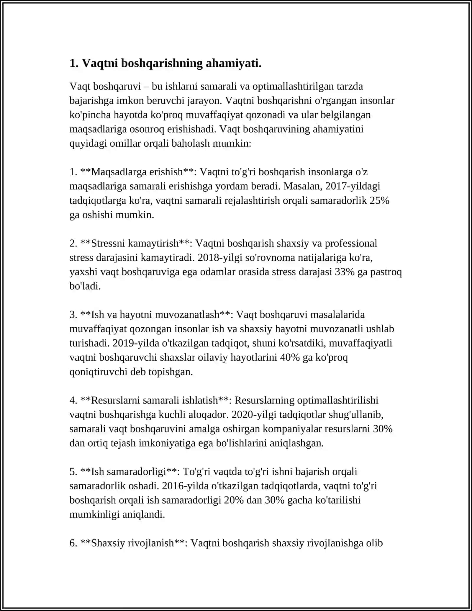 BOSHQARUV MEHNATINI TASHKIL ETISHDA VAQTNI BOSHQARISH BO'YICHA JAHON TAJRIBASI 4