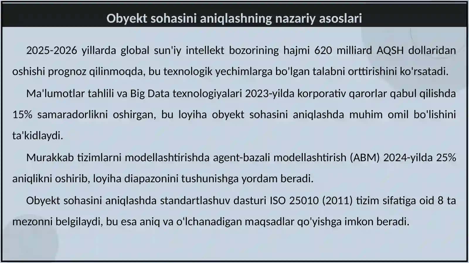 LOYIHANING OBYEKT SOHASINI ANIQLASH VA TIZIMLASHTIRISH 4