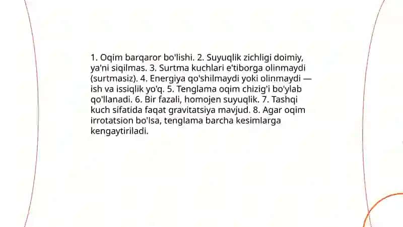 Elementar oqimcha uchun Bernulli tenglamasi 4