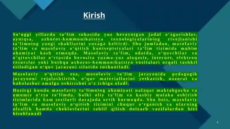 Masofaviy taʼlim va masofaviy o'qitish tushunchalari 4
