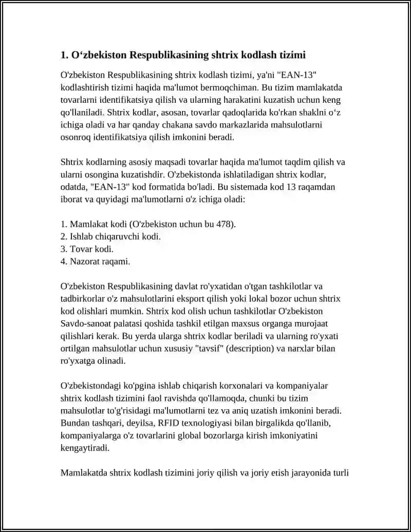 O’zbekiston Respublikasi Shtrix Kodlash Tizimi 4