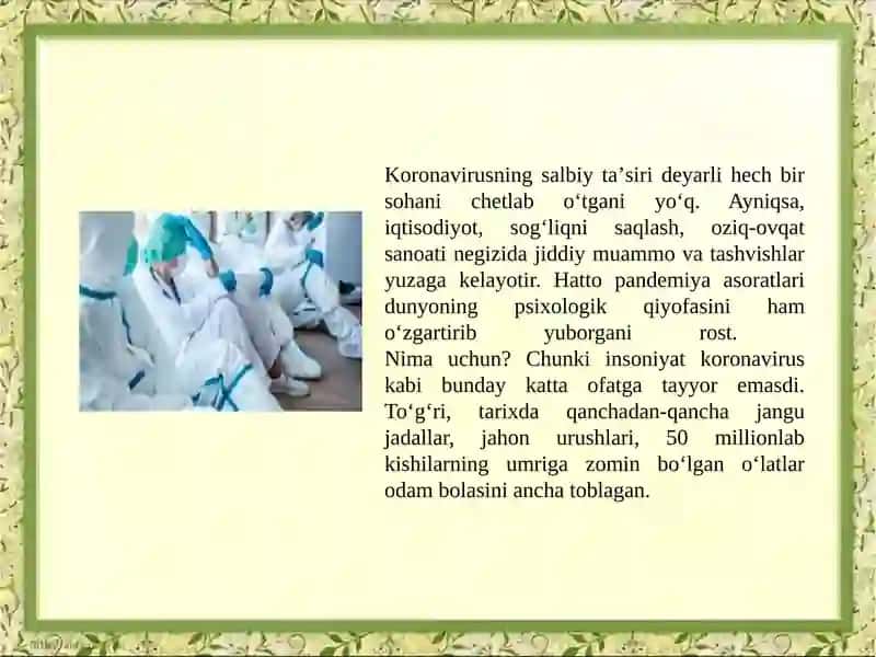 Pandemiya- XXI asrning global muammosi va uning oqibatlari 4