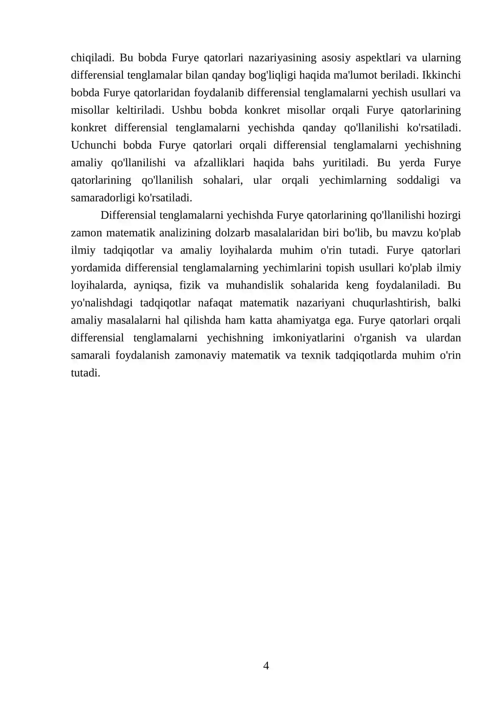 Differensial tenglamalarni yechishda Furye qatorlarining qoʼllanilishi 4