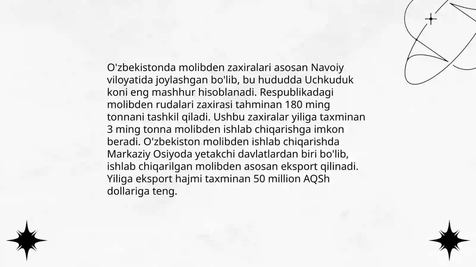 Molybden ishlab chiqarishning zamonaviy holati haqida 4