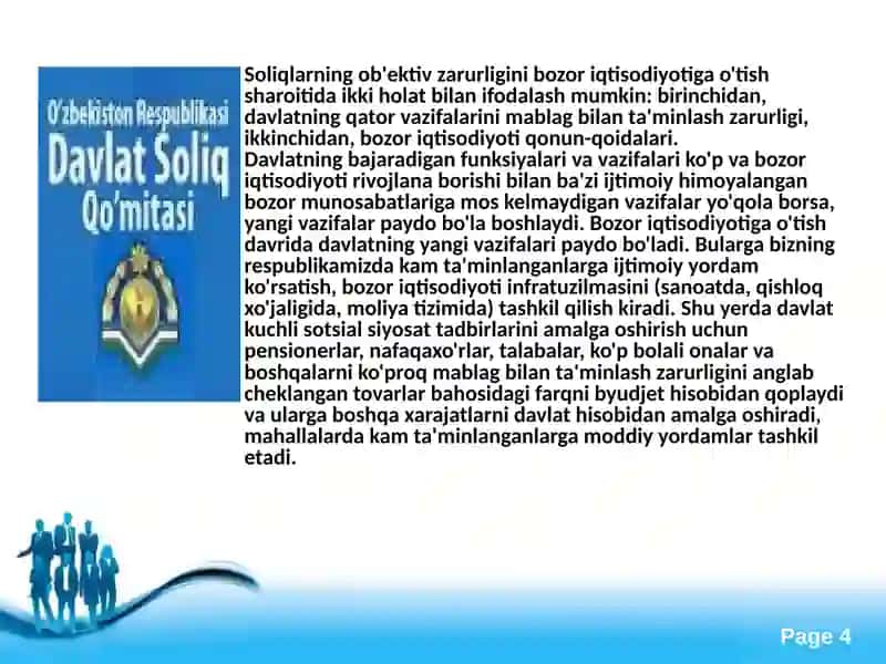 Soliqlarning byudjetga tushishiga ko'ra bo'linishi 4