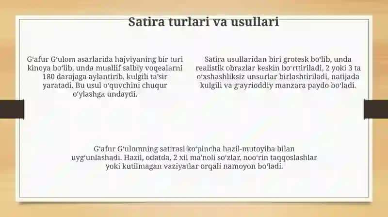 Gʻafur Gʻulom asarlarida satira va yumor 4