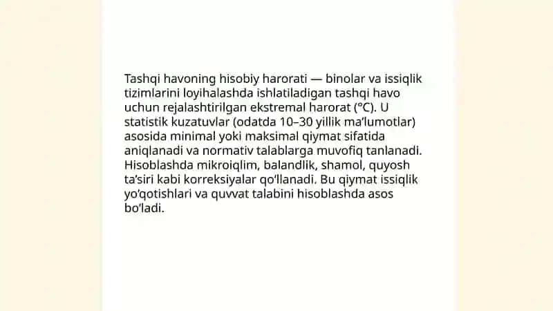 Ichki va tashqi havoning hisobiy parametelari 4