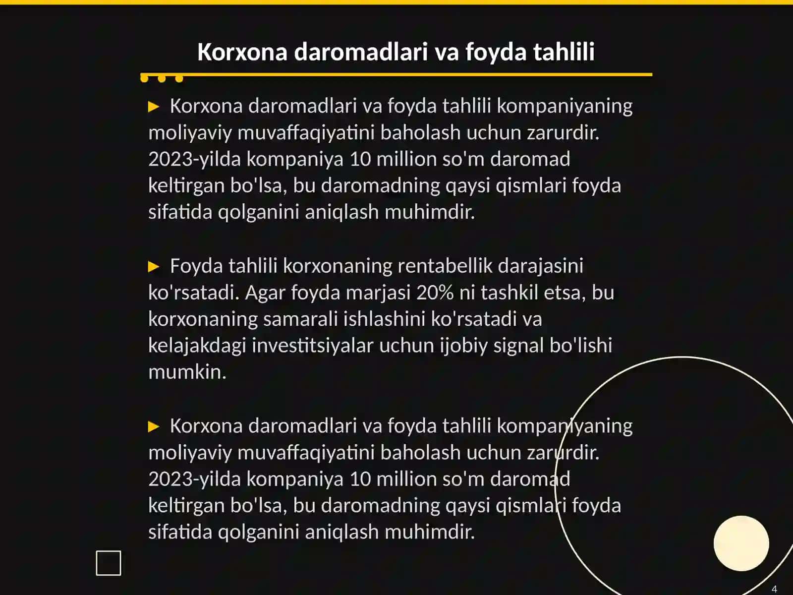 Korxonaning moliyaviy natijalari tahlili 4