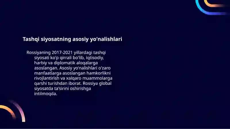 Rossiyaning 2017 - 2021 yillardagi tashqisiy siyosati 4