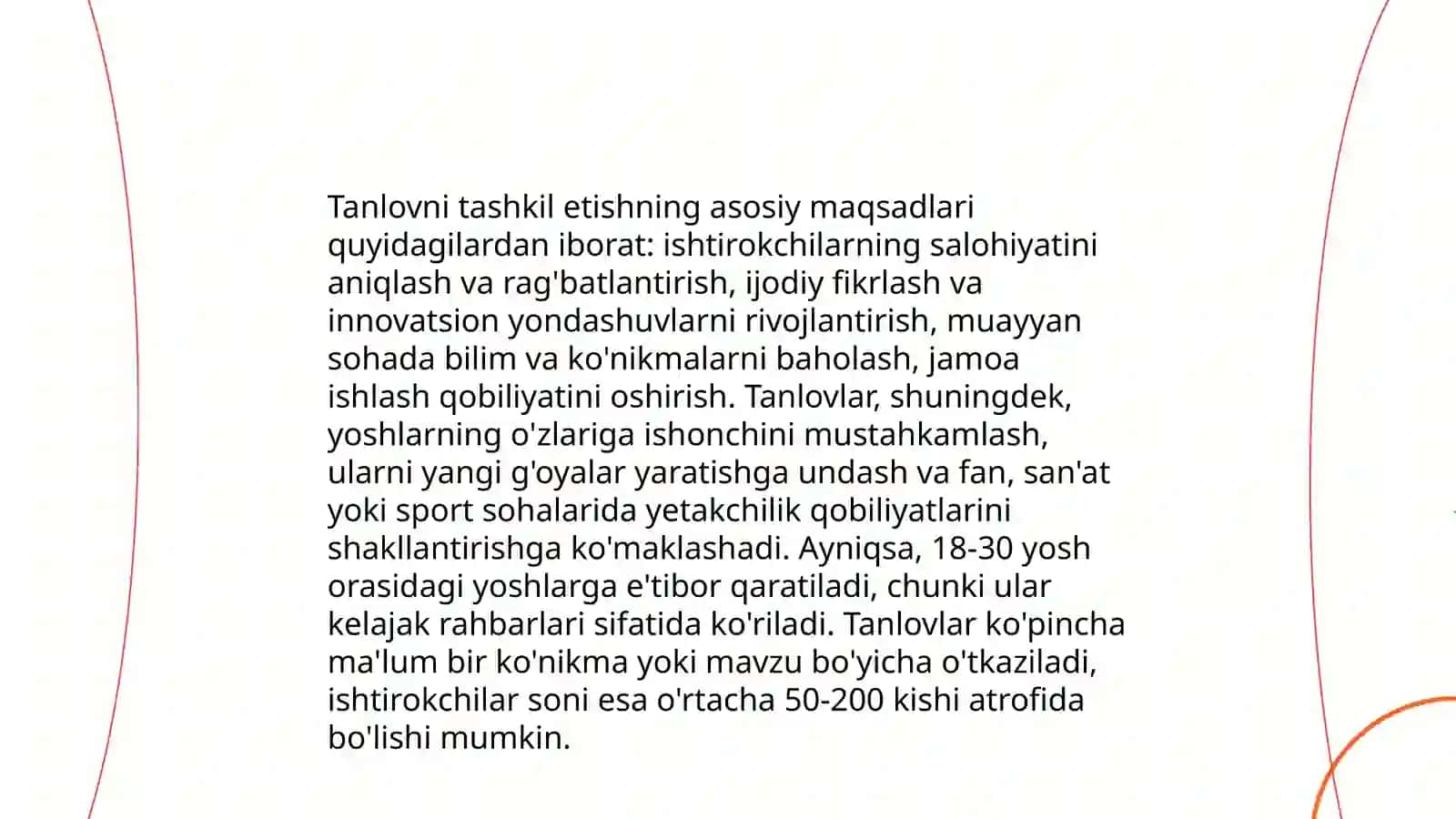 Tanlov tushunchasi va uni o'tkazish mezonlari 4