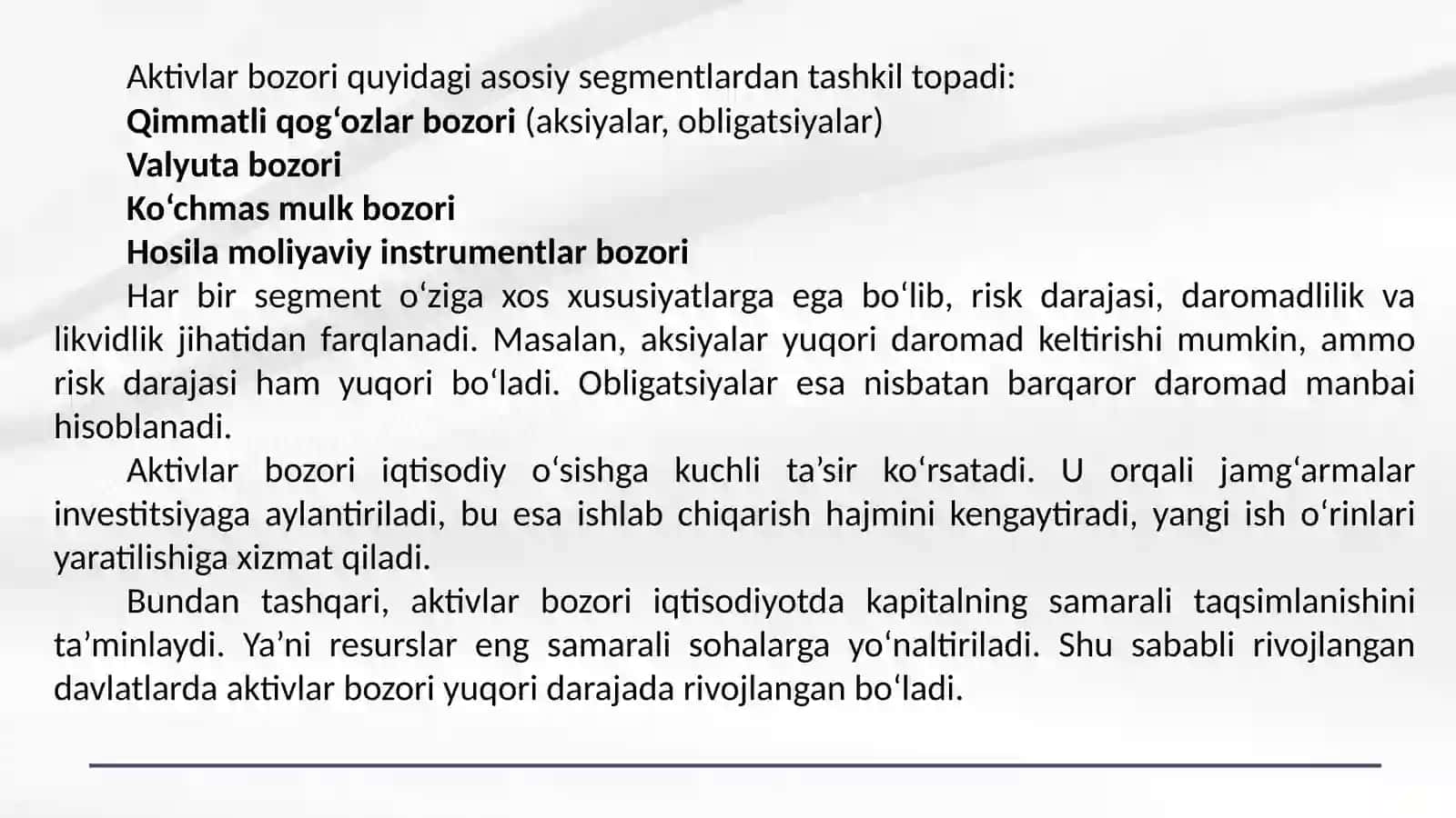 Aktivlar bozori, pul va baho 4