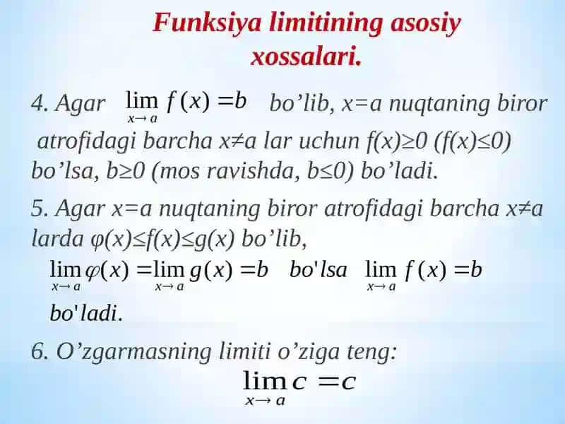 LIMITLARNING ASOSIY XOSSALARI. ANIQMASLIKLAR VA ULARNI OCHISH 4