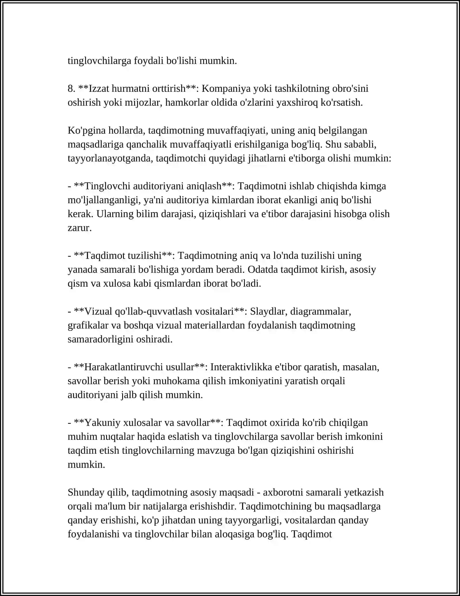 TAQDIMOTLARNING MAQSADI VA VAZIFASI. TAQDIMOTLAR SHAKLLARI 4