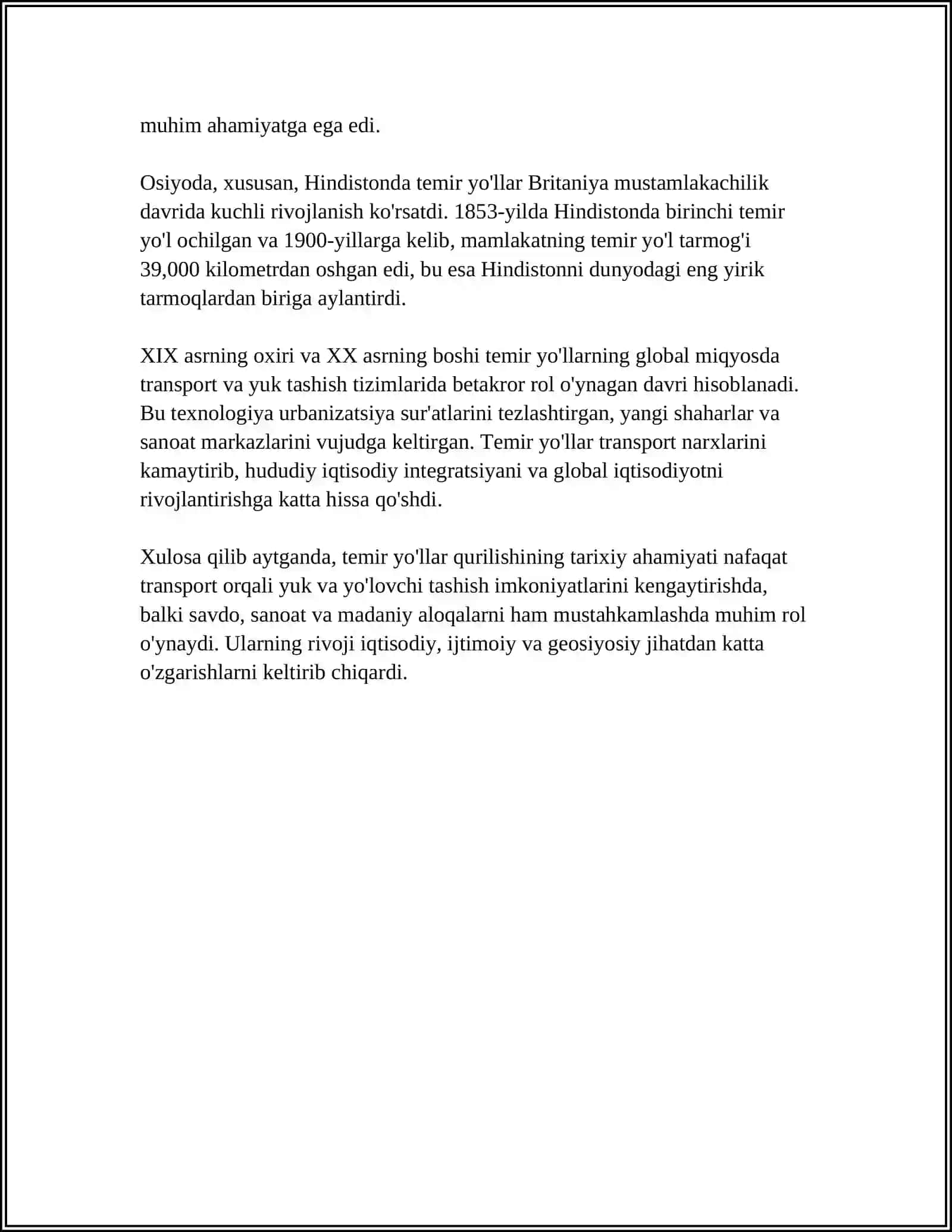 TEMIR YO'LLAR QURILISHI VA UNING O'LLKA IJTIMOIY-IQTISODIY HAYOTIDA TUTGAN O'RNI 4