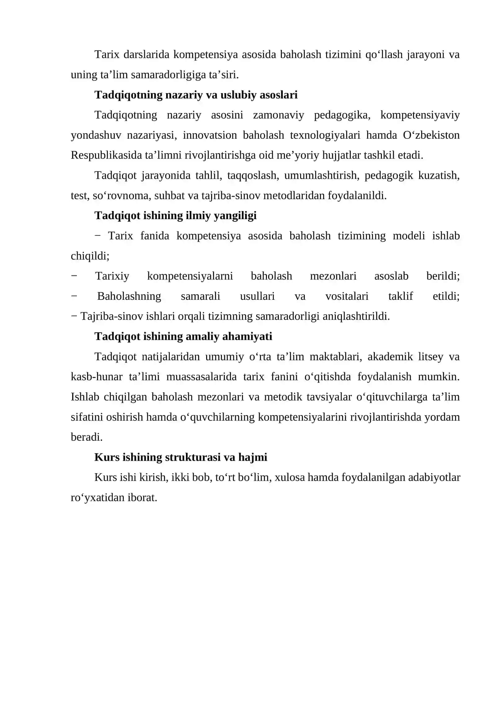 Tarix oʻqitishda kompetensiya asosida baholash tizimini ishlab chiqarish 4