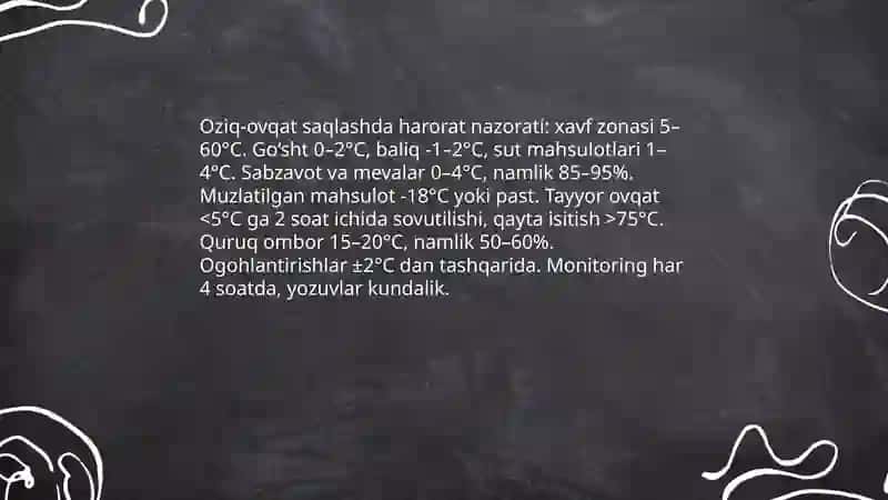 Tashish va saqlash oziq ovqat sanitariya tamoyillari 4