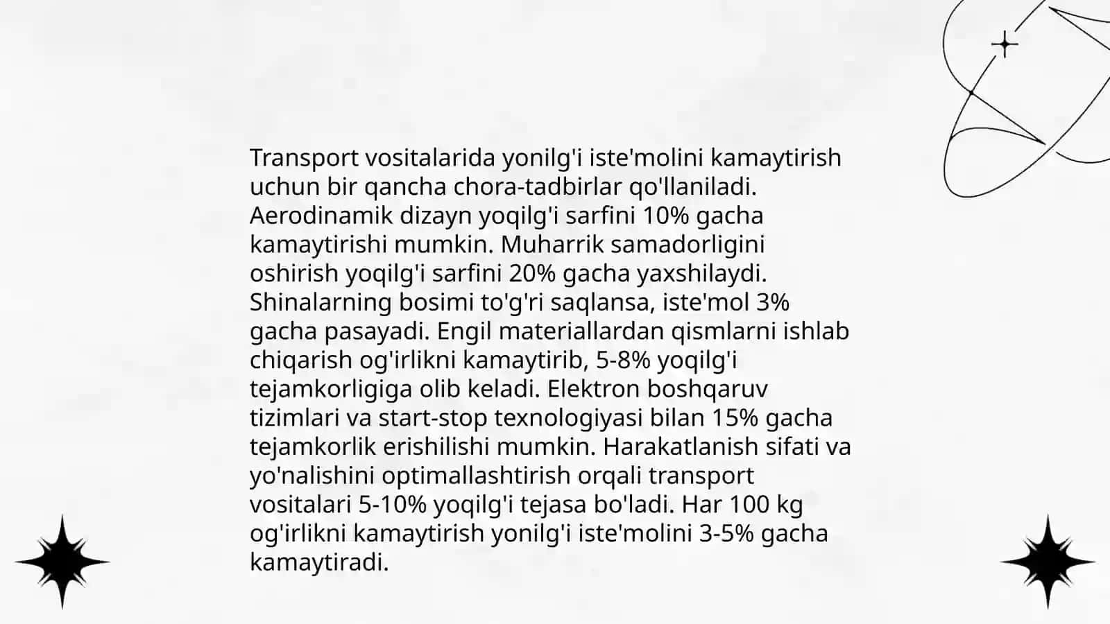 Yonilg'i samaradorligini oshirish usullari 4