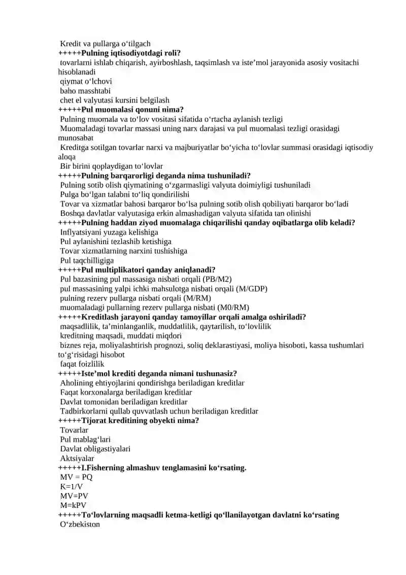Pul va banklar fanidan test savollari 4