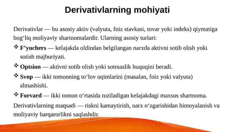 Derivativlarorqalimoliyaviyrisklarniboshqarishusullari 4