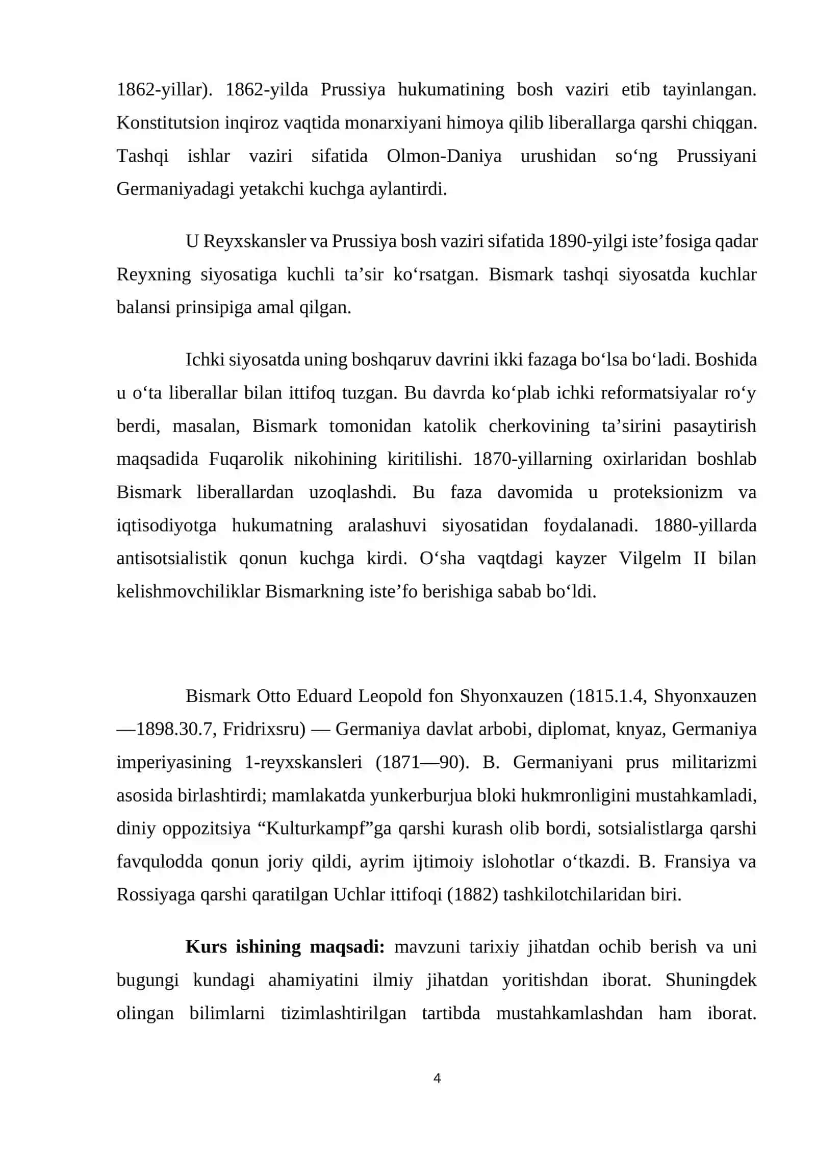 GERMANIYA DAVLATLARINING BIRLASHISHI, OTTO FON BISMARK FAOLIYATI 4