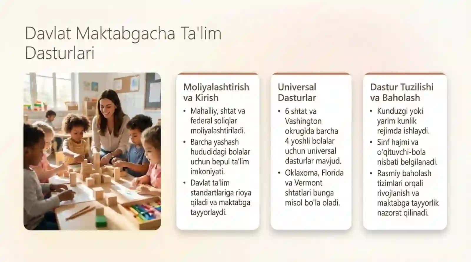 Amerika Maktabgacha Taʼlim  tashkilotlari Taʼlim bosqichlari 4