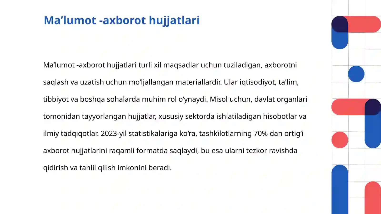 MAʼLUMOT -AXBOROT HUJJATLARI BILAN ISHLASH USULLARI 4