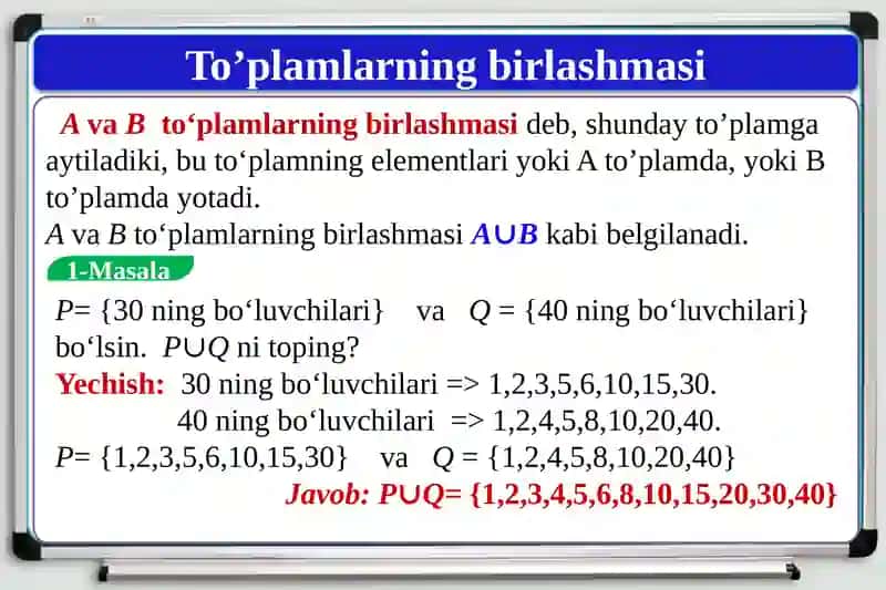 To‘plamlar va ular ustida bajariladigan amallar. Venn diagrammasi. 4