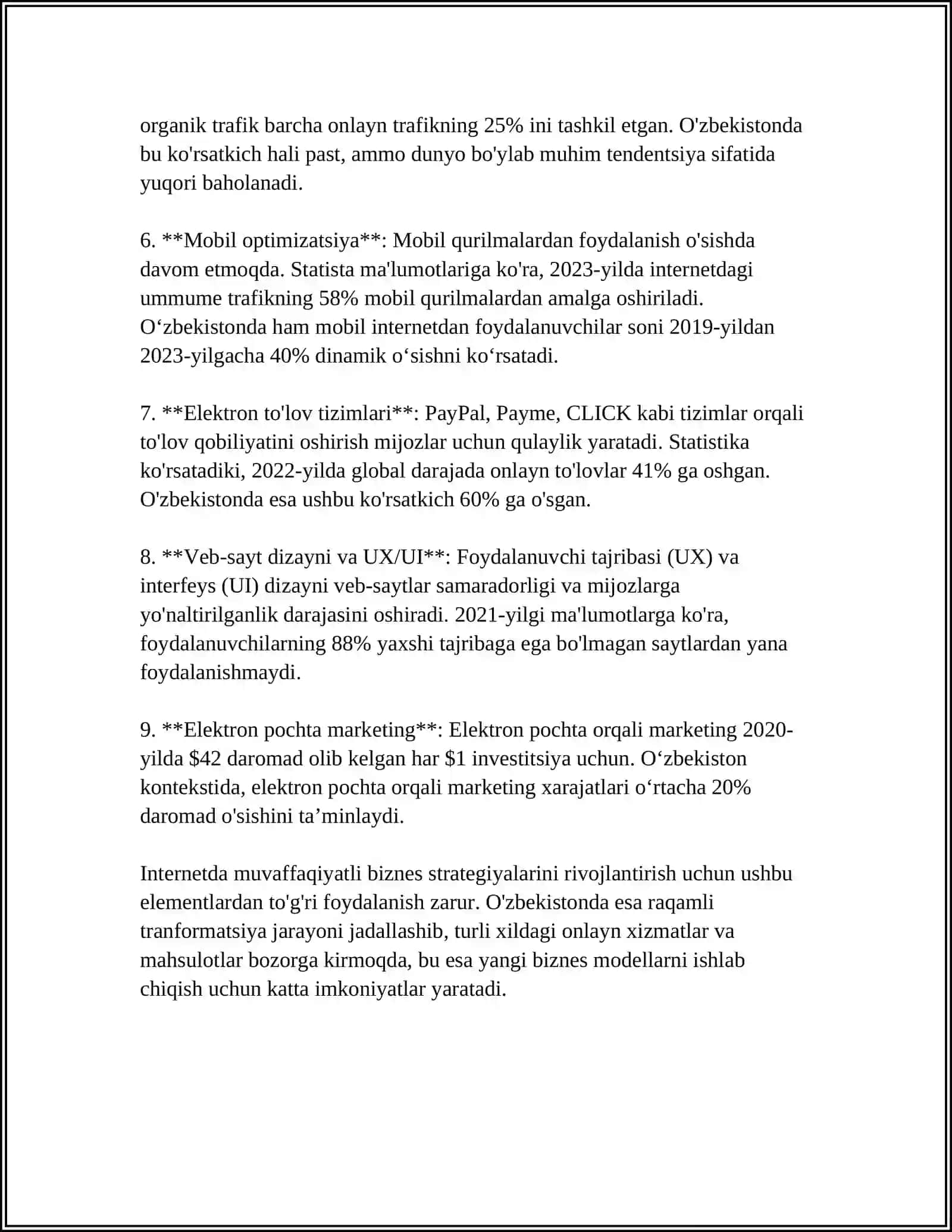 INTERNET TARMOG’IDA BIZNES JARAYONLARNI TASHKIL ETISH 4