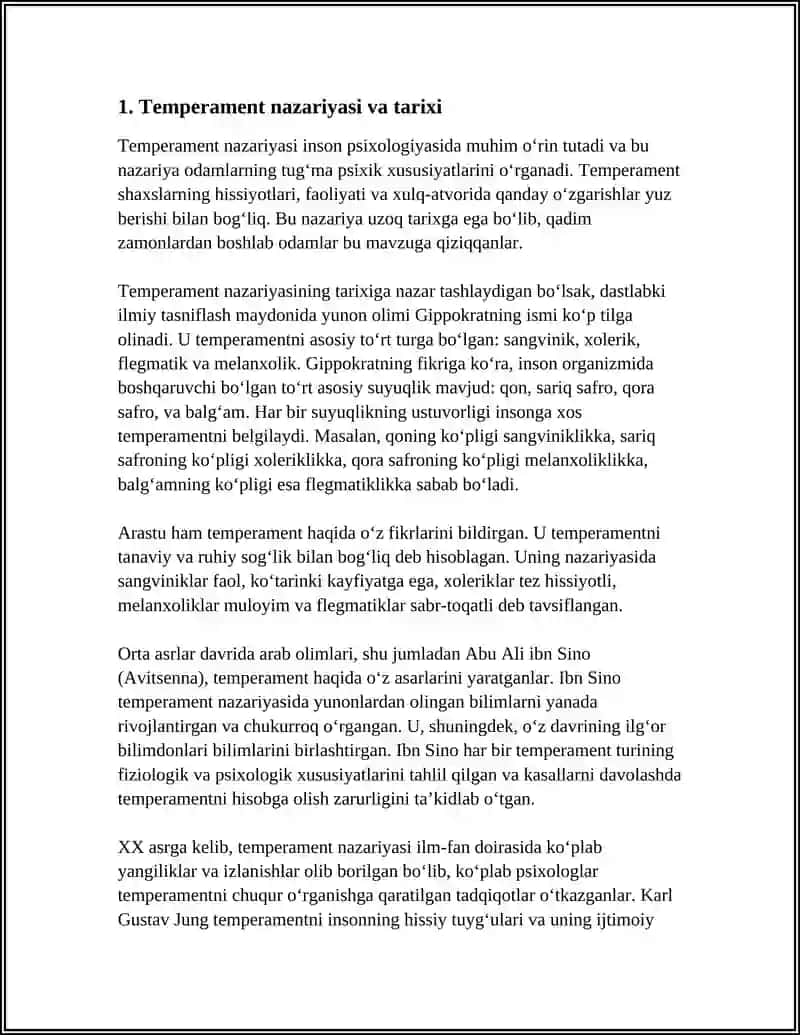 MUSTAQIL ISH: TEMPERAMENT 4