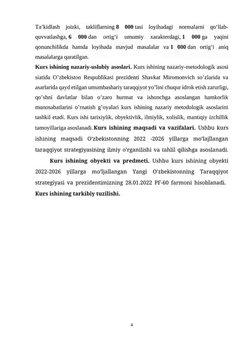 O‘zbekiston tarixi kafedrasi kurs ishi 2022-2026 yillarga mo‘ljallangan yangi O‘zbekistonning taraqqiyot strategiyasi 4